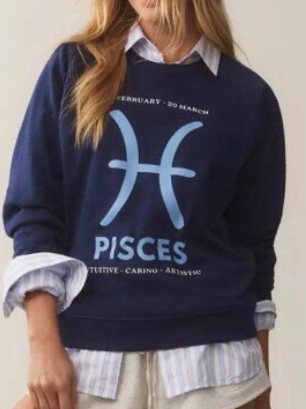 Anthropologie Catherine O'Sullivan Pisces Zodiac Sweatshirt Navy Blue Small NWT - Picture 1 of 6